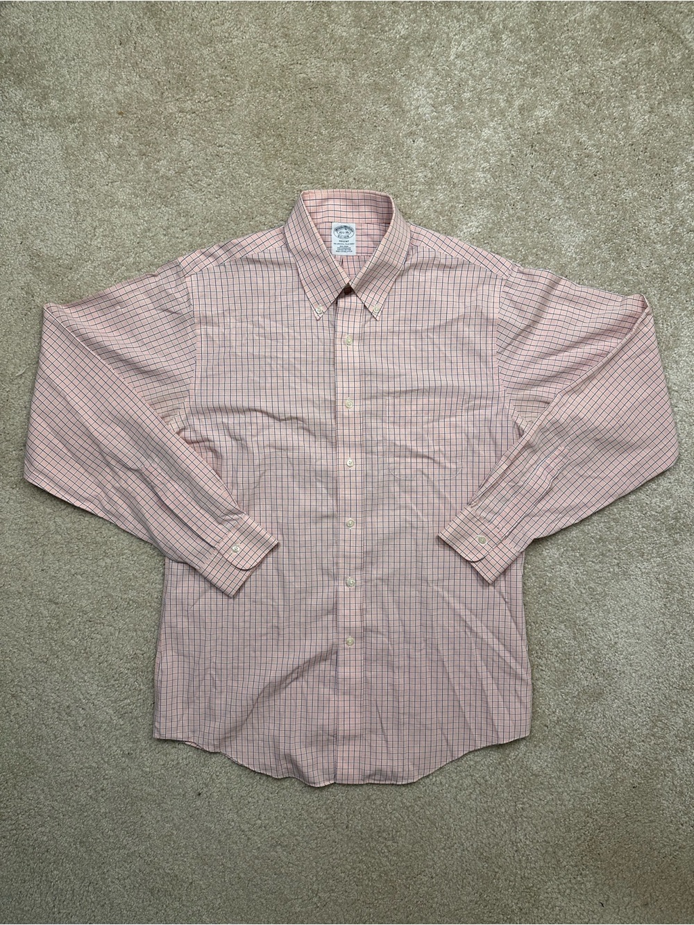 Brooks Brothers Pink and Blue Checked Men's Button-Down Dress Shirt
